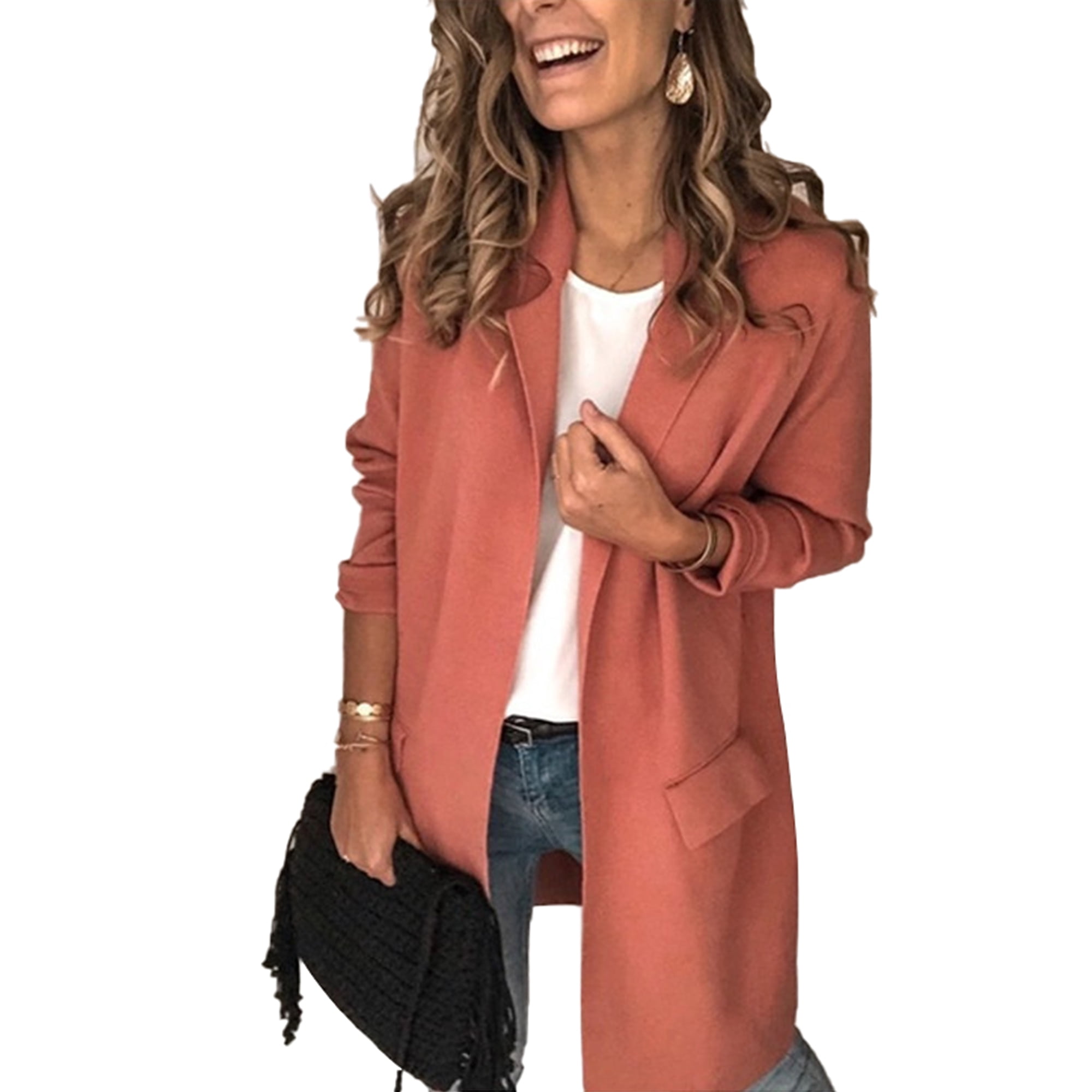 Ladies Long Sleeve Cardigan Coat for Women Suit Open Front Jacket Outwear